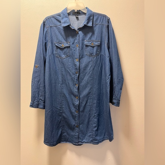 Love By Chesley Dresses & Skirts - Love by Chelsey Relaxed Casual Button Down Long Sleeve Shirt/Dress, Sz 1X, Blue